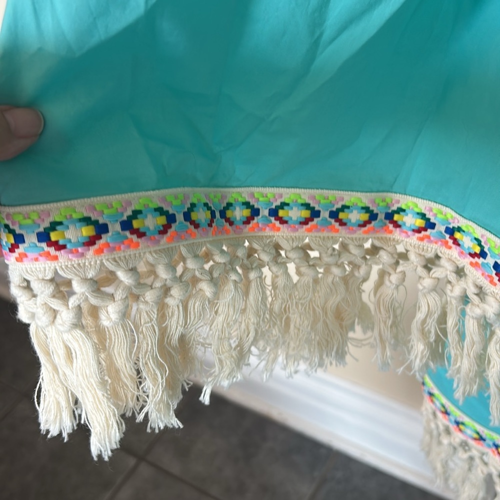 VELZERA Turquoise Off-Shoulder Dress/Cover up with Fringe size large - Picture 6 of 8